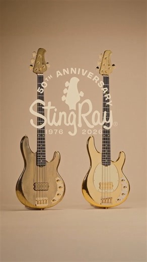 "50 years of bold, unmistakable StingRay tone. ⚡️ We're kicking off the celebration of five decades of this iconic bass with a Molten Gold finish, premium details, and a feel built to own the stage. This is a celebration of its legacy. The 50th Anniversary StingRay will be available in Molten Gold will be available at all Music Man retailers, and the Liquid Gold colorway will be available exclusively in the Ernie Ball Music Man Vault in Spring 2026. | Ernie Ball Music Man