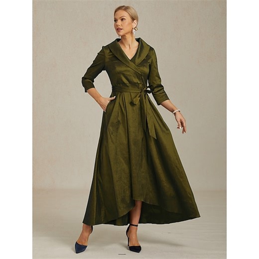 Women's Maxi long Dress Party Dress Elegant Vintage Regular Fit Solid Color 3/4 Length Sleeve V Neck Olive Fall Winter 2025