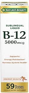 Nature’s Bounty Vitamin B12 5000 mcg Sublingual Liquid, Cardiovascular Health & Cellular Energy Support, 2 Fl Oz (1 Count)