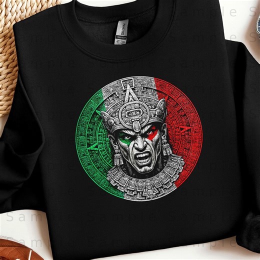 Aztec Calendar Warrior, Mexican Colors Digital Art (PNG, SVG Download)