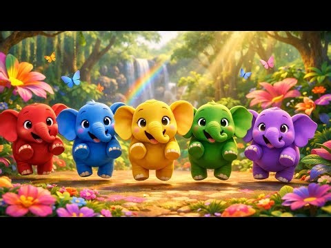 Five Colorful Little Elephants’ Race 🐘🌈 | Fun Kids Song | Learn Colors & Friendship