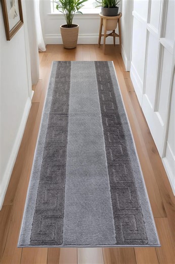 Customizable Grey Greek Key Runner Rug: Skid Resistant, Machine Washable 26", 32" , 36" Wide, up to 50 Ft Long - Etsy