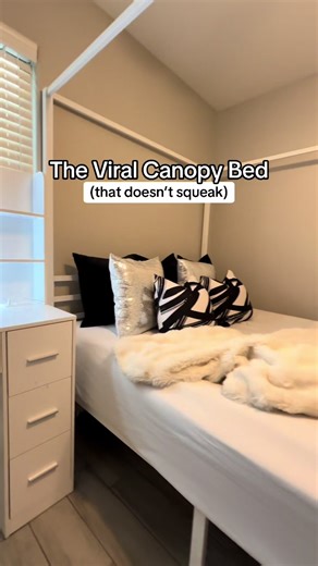 an AFFORDABLE ✔️ canopy bed 🖤 HOOMIC Full/Queen Metal Canopy Bed Frame (Frame Only No Mattress) - Sturdy, Durable, No Box Spring Needed #canopybed #queenbed #bedroominspo