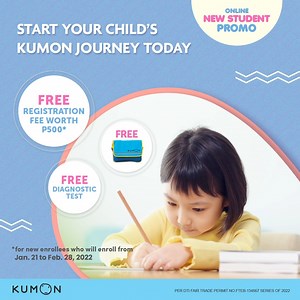 Did you know that your child can start Kumon even before starting school? It’s true! Our worksheets introduce early learners to fundamental math and reading skills that can give them a head start upon entering their formal classes and beyond. Give your child the Kumon advantage today. Enroll from Jan. 21-Feb. 28 to get the following for free: Registration fee (worth P500) Kumon Bag Diagnostic Test Enroll now by visiting https://ph.kumonglobal.com/onsp/ | Kumon Philippines