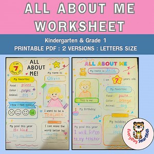 All About Me Worksheet for Kindergarten & Grade 1 |