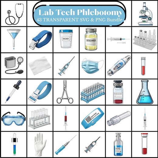 Lab Tech and Phlebotomy Clipart SVG & PNG Transparent Equipment Designs High Resolution Medical Equipment for Crafting and Digital Project - Etsy