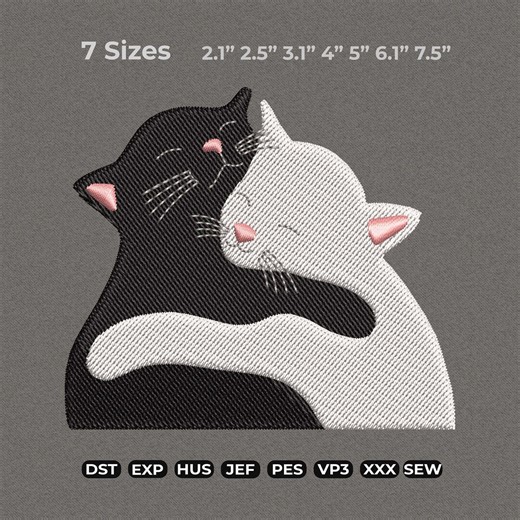 Hugging Cats Embroidery Design, Valentines Love Cat Machine Embroidery File, Romantic Cats Stitch Pattern - Etsy