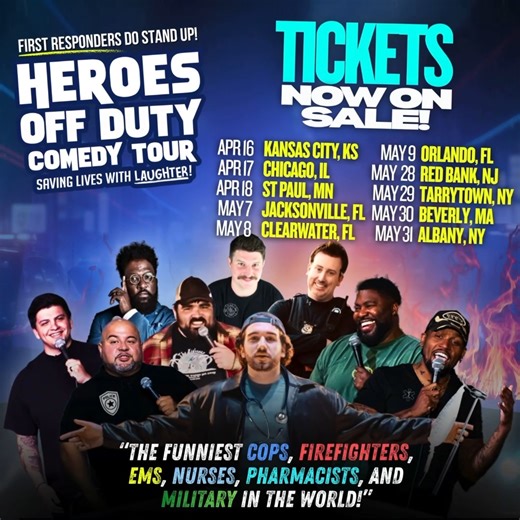 🚨 The Heroes Off Duty Comedy Tour – Spring 2026 🚨 DON’T MISS the Heroes Off Duty Comedy Tour this spring! The funniest cops, firefighters, nurses, EMTs, and military vets bringing real stories from the front lines to the to the stage. 🔥 Ten cities. Nine comics. One night of nonstop laughter you won’t forget. 🎟 Tickets on sale now: www.heroesoffduty.com | Heroes Off Duty