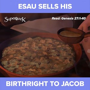 How did Esau end up selling his birthright to his brother, Jacob? 😮 Watch this. ⬇️ Parents, download the Superbook Bible App and watch the full episode of "Jacob and Esau" with your little ones. 📲 https://go.cbn.com/uHuB | Superbook
