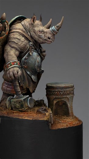 The 'Rhino Blacksmith' by @untamedcreationssa for REEL. Concept: Untamed Creations SA Illustration: @danielhugoillustration Sculpt: @stevensaunderssculpture Box-Art: myself This project runs on so much heart, captures a mystical essence of african nature and pours the raw continent spirit from every inch. On top of that being part in the character design and consulting processes of this young, fresh and strong, untamed company is time invested that makes me proud. Really enjoyed painting this he