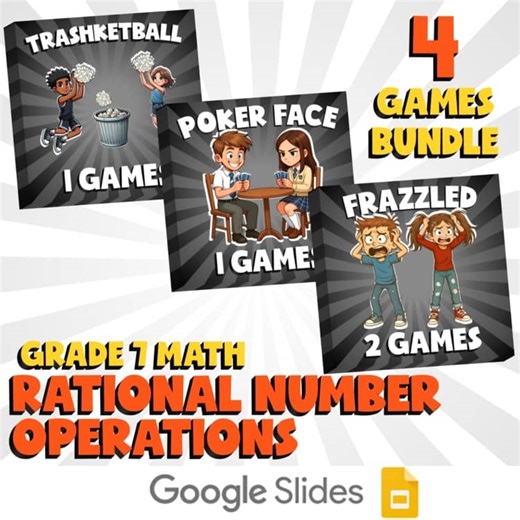 4 No Prep Math Games Bundle D - Rational Number Operations - Grade 7 Review