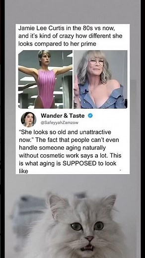 Jamie Lee Curtis in the 80s vs now,and it's kind of crazy how different shelooks compared to her
