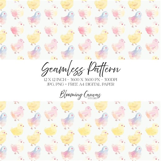 Cute Spring Chick Seamless Pattern, Watercolour Baby Chicks, Pastel Easter Chick Digital Paper, Nursery Fabric Design, Junk Journal Craft - Etsy