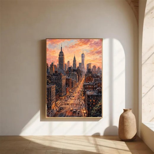 New York City Sunset Wall Art - Instant Download Skyline Print - Modern Cityscape Digital Poster - Etsy