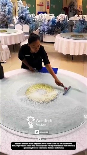 Manual Glass Table Cleaning and Polishing Process for Event Dining Setup