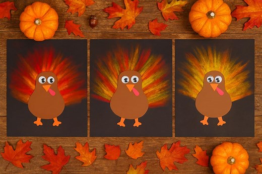 Turkey Chalk Art - Colorful Chalk Pastel Thanksgiving Craft for Kids