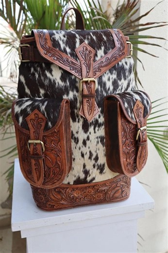 Hand Tooled Cowhide Leather Backpack: Western Style Purse - Etsy