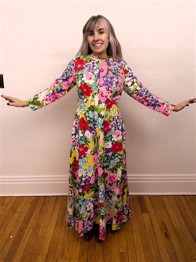 Vintage 1970s Floral Maxi Dress - Long Sleeve Bohemian Garden Print - Medium Fit - Etsy