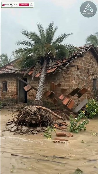 Palm Tree Collapse Damages House! 🌴 flood Water Erosion Disaster 💥 #shorts