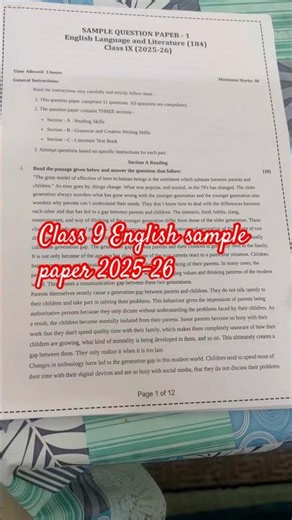 Class 9 English sample paper 2025-26#like #share #english9 #trending