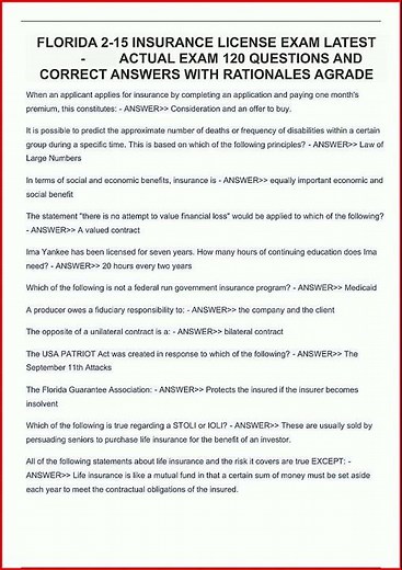 Florida 215 Insurance License Exam Latest Actual Exam 120 Qu video