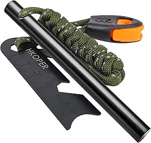 Fire Starter Ferro Rod, 4 Inch Flint and Steel Survival Kit, Flint Fire Starter for Camping and Hiking, 6-in-1 Emergency Survival Fire Steel, Magnesium Fire Starter | Hkoper