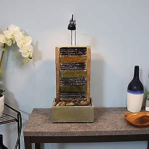 Sunnydaze Tranquility Slate Tabletop Water Fountain with LED Light - 24-Inch