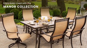 Hanover Manor 5-Piece Outdoor Dining Set with 4 PVC Sling Dining Chairs and Aluminum 48" Round Dining Table, Rust-Resistant Aluminum, All-Weather Patio Dining Set for 4