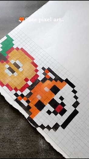 Easy Cute Pixel Art Tutorial for Beginners 🦊🥰 ll #pixelart #apple #fox #drawing