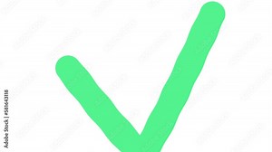 Funky cartoon check mark icon animation. Green check mark on white background. Animation in motion graphics of a check mark confirmation approval symbol. Chroma key