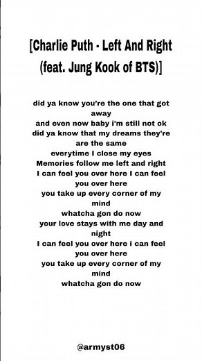 Charlie Puth - Left And Right (feat. Jung Kook of BTS) [lyrics]