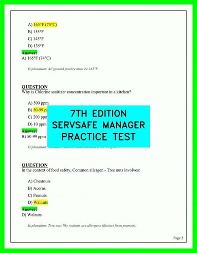7TH EDITION SERVSAFE MANAGER PRACTICE TEST | 2026 Updated Questions and Answers Exam Prep Guide v2