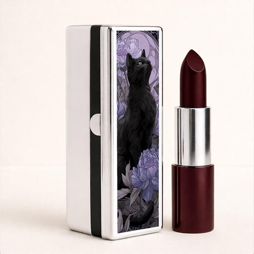 Black Cat Gothic Lipstick Case Holder With Mirror Dark Academia Floral Makeup Organizer - Etsy