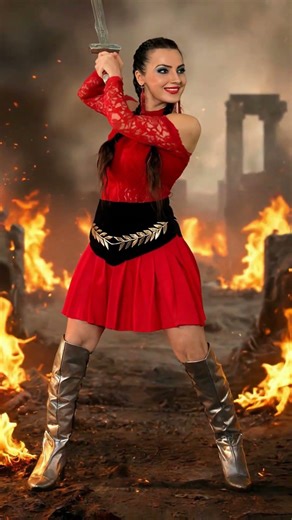 Red Dress Warrior vs Demon #aivideo #aiart #aishorts #shorts #youtubeshorts #fantasy #fantasyart