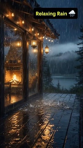 Relaxing Rain on Cozy Cabin Terrace with Fireplace | 10 Hours Deep Sleep