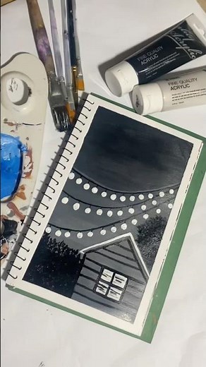 Cozy House by Starlight 🌙 | Relaxing ASMR Acrylic Painting #shorts