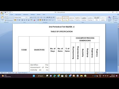 TABLE OF SPECIFICATION TOS BLOOM'S TAXONOMY 2ND PERIODICAL TEST