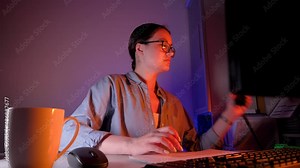 The girl works the night shift. Answers calls in the office. Gender equality concept