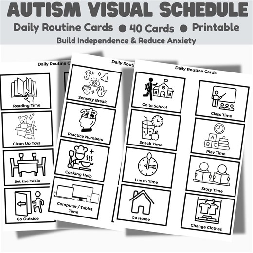 Autism Visual Schedule Cards, Daily Routine for Kids, ADHD Routine Chart, SPED Visual Schedule Printable, 40 Picture Cards - Etsy