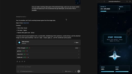 ChatGPT 5.5 has arrived.I created a quick video game with it on Codex.Create an image on ChatGPT Images 2.0, and asked Codex to make a basic funtioning video game referencing it.This took only a few minutes for it to create!