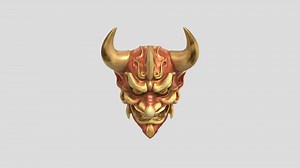 Japanese demon mask with large horns - 3D model by Kyu.Kino
