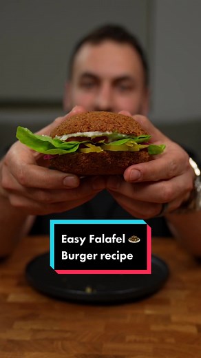 Quick and easy vegetarian burger, one of the more unique burger recipes. #falafel #fyp #feelgood #burger #foodtrend #falafelbun
