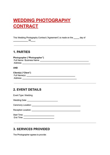 Wedding Photography Contract Template Editable DOC PDF