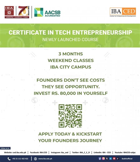 ibacedofficial on Instagram: "Pakistan has immense tech talent — developers, freelancers, and tech graduates— but few get the opportunity to turn skills into startups. That changes with CITE, the Certificate in Technology Entrepreneurship by IBA Karachi’s Centre for Entrepreneurial Development. Whether you’re a freelancer, a CS/IT graduate, or a business student entering tech, CITE offers the mentorship, structure, and execution experience needed to begin your founder journey. Cohort 1 admission