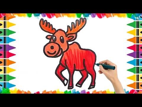 How To Draw Cute Moose Drawing, Painting & Coloring For Kids and Toddlers_ Child Art 🐋🌈🎨