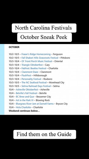 417K views · 1.2K reactions | October Festivals: SNEAK PEEK | North Carolina Festivals | Facebook