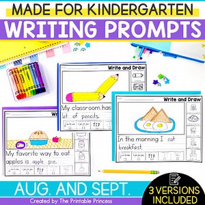 August & September Sentence Starter Writing Prompts for Kindergarten