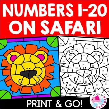 SAFARI ZOO ANIMALS Color by Number Code 1-20 Coloring Pages
