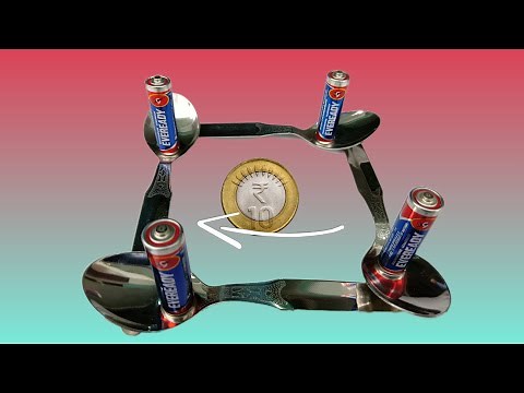 how to make a coin spin using spoon and batteries | forks batteries and coin | coin spin experiment