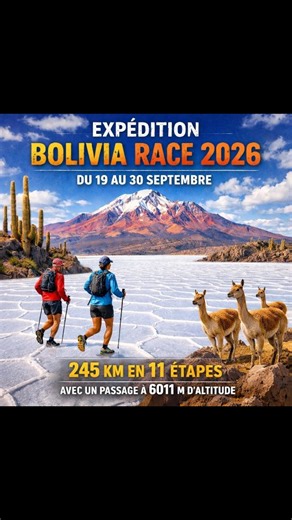 christophe le saux on Instagram: "Bonjour à tous The Expédition Bolivia Race revient en 2026. 245 km 11 étapes entre la Bolivie et le Chili avec comme cerise sur le gâteau la traversée du plus grand désert de sel au monde, le salar d'uyuni et l'ascension de votre première montagne à plus de 6000 m d'altitude. Renseignements sur : Stages aventure Christophe le Saux ultra runner voyage sportif https://share.google/slE5DrkDOShPR1bmn #unifer #trailrunning #Bolivia #chili #salardeuyuni"